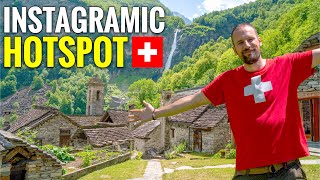FOROGLIO Val Bavona Ticino Switzerland – Waterfall and raw Village San Carlo near the Maggia Valley