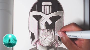 How to Draw: Step by Step Judge Dredd using sketch copic markers.
