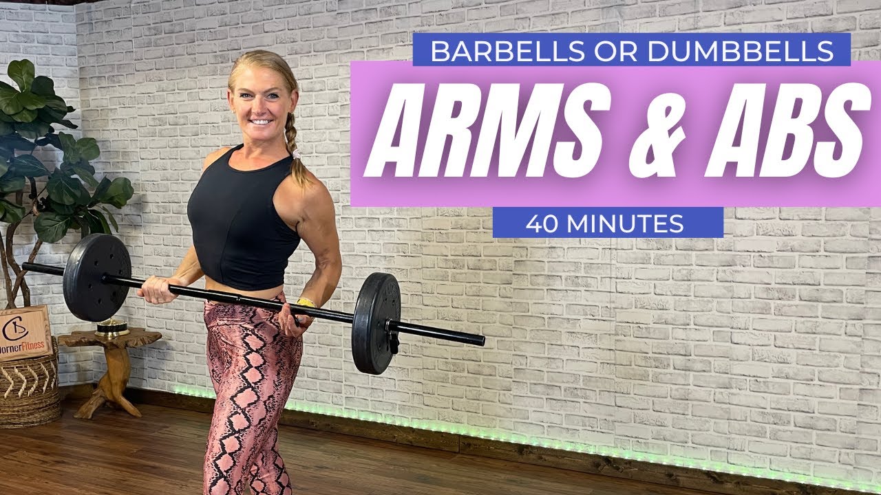UPPER BODY BARBELL OR DUMBBELL WORKOUT // ARMS & ABS AT HOME YouTube