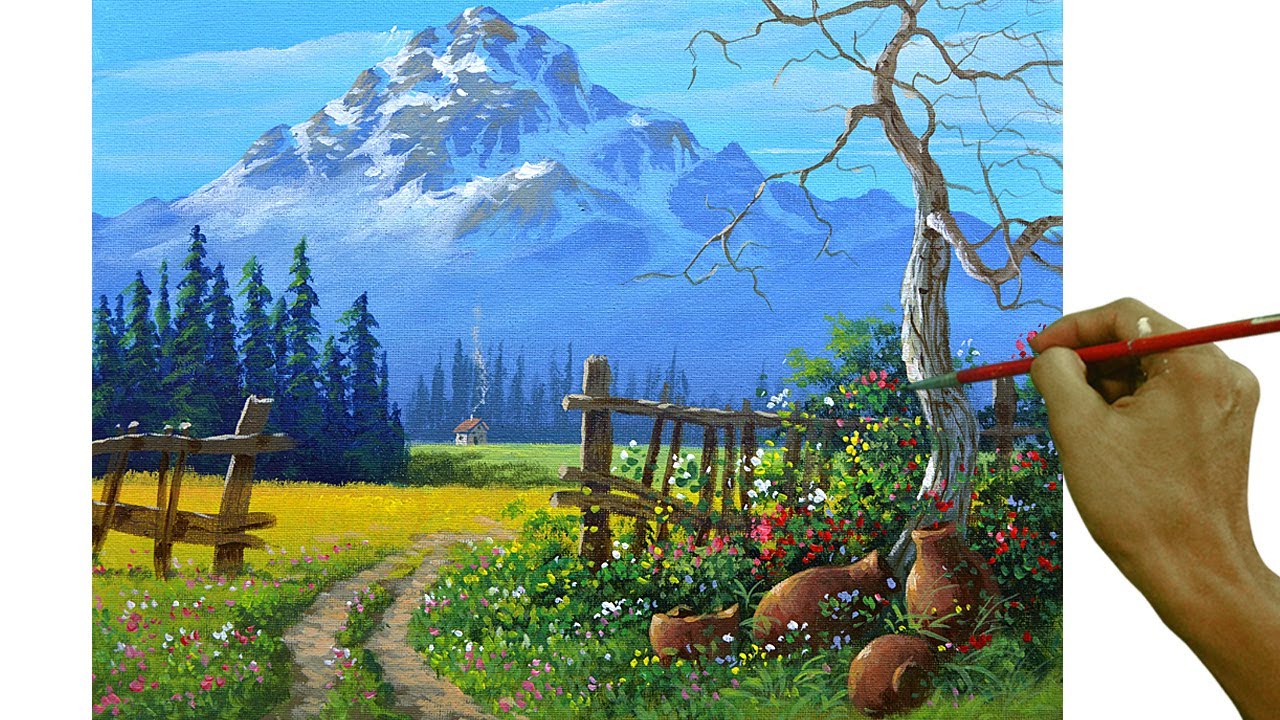 Acrylic Landscape Painting in Time-lapse / View of the Snowy Mountain / JMLisondra