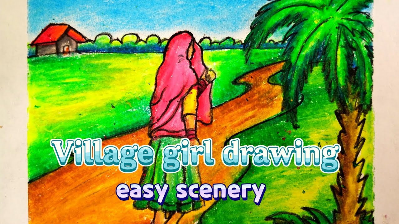 How to draw village girl scenery step by step for beginners/easy