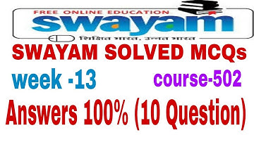 NIOS D.EL.ED SWAYAM SOLVED MCQs Unit -13 Week-13 Course-502 free cheapest online education college