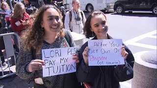 College Students Hold Signs as Lori Loughlin Arrives for Court