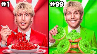 Eating Only One Color Food For 24 Hours (Red VS Green) 🍔