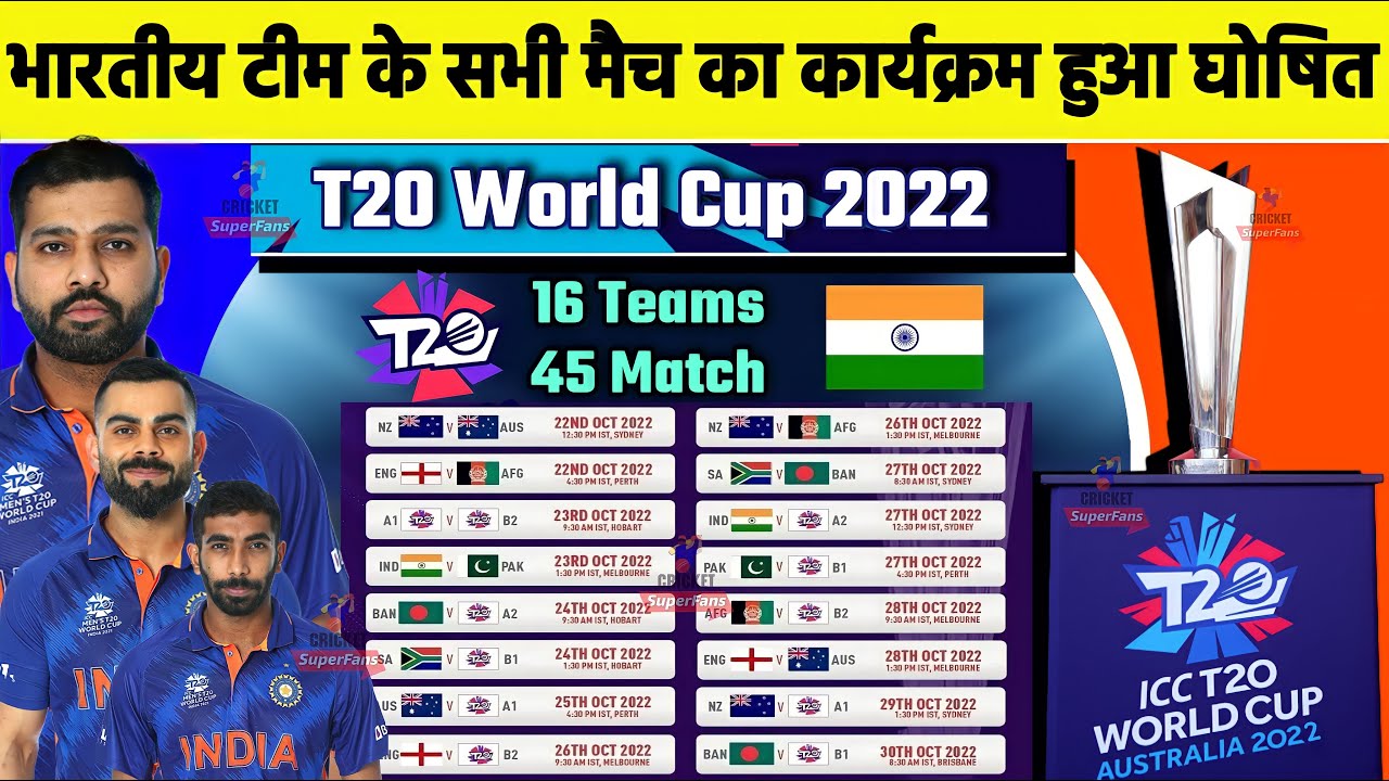 ICC T20 World Cup 2022 India Confirm Schedule Announce, All Matches Date, Teams, Venue,Time, Group