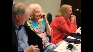 Mary Helen Stanley, receives a certificate from the Centenarians of Oklahoma