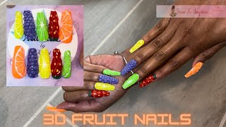 Press-on Nails | NO GLUE NEEDED | 3D Summer Fruit Nails |Tress to Impress