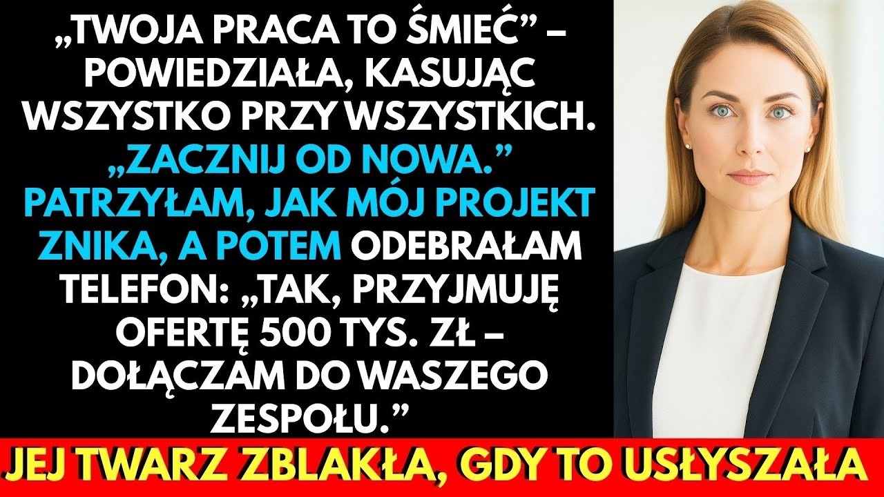 Stałam przy biurku, gdy moja szefowa wyświetliła na ekranie rok mojej pracy i nazwała to „śmieciami”. Potem nacisnęła „usuń” przy 23 parach oczu patrzących na moje upokorzenie. Nie powiedziałam...