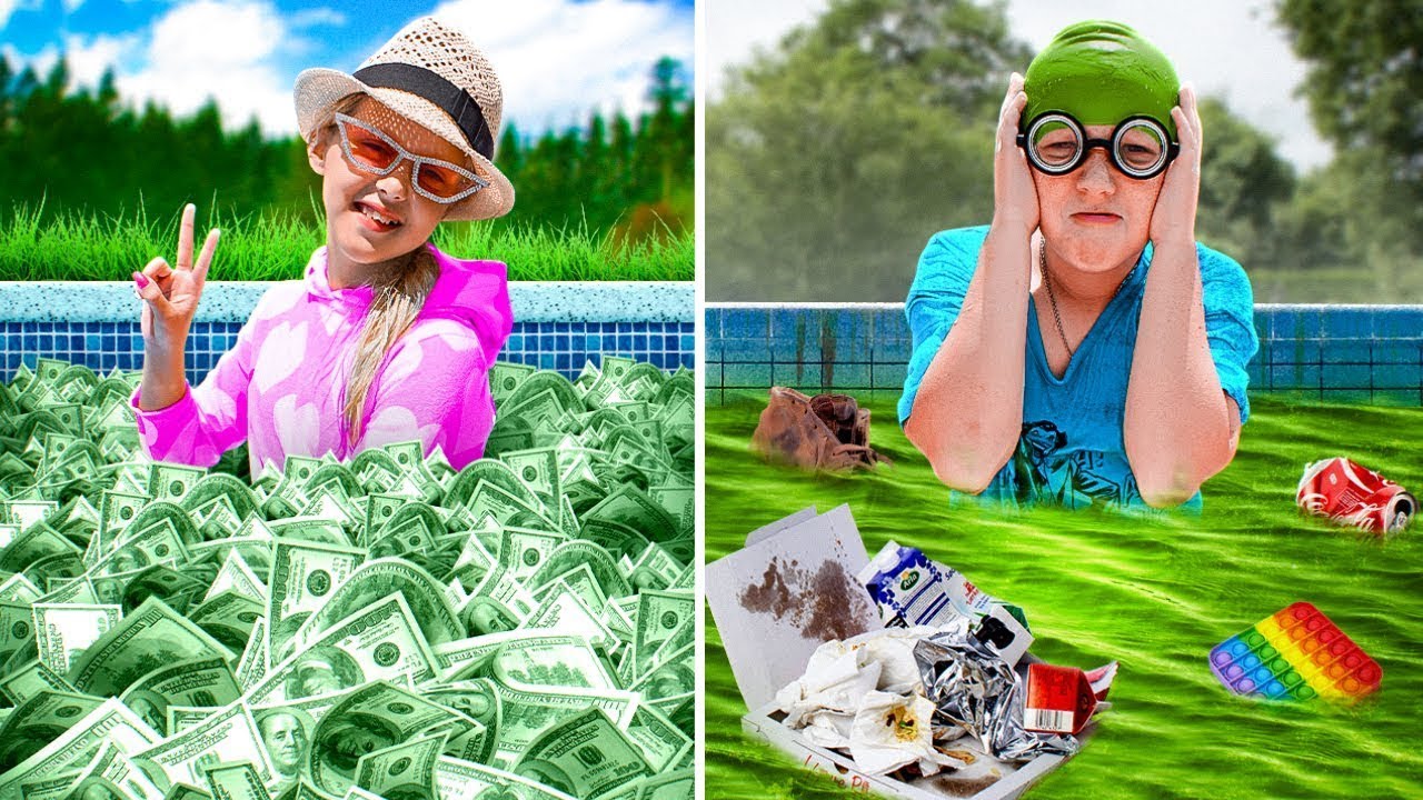 Bohatý bazén vs chudý bazén 😱 Nová výzva pro Amelku a její přátele | Amelka Karamelka Czech