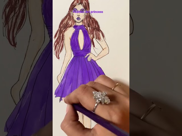 Purple dress drawing #Shorts #Creativeart #satisfiyingart #