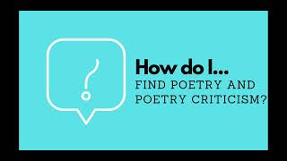 How To Find Poetry