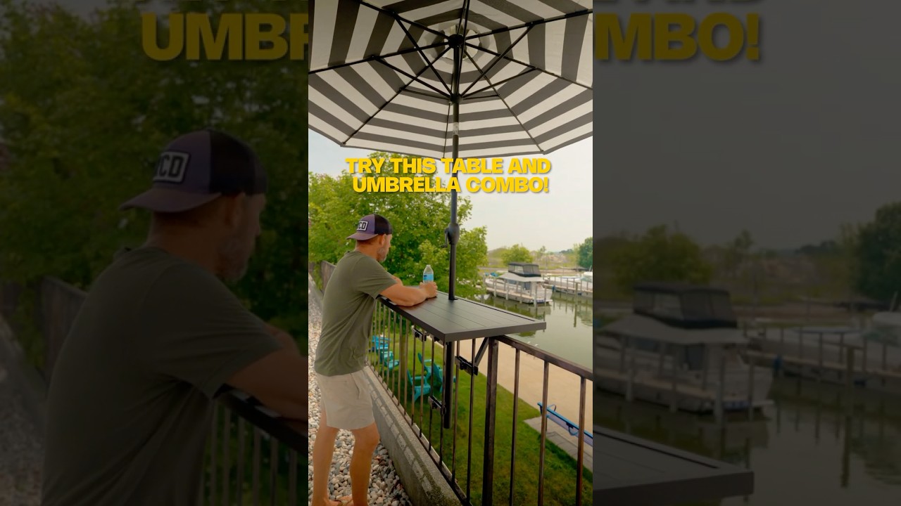 The Ultimate Deck or Patio Setup: Two-Top Table + Umbrella Holder! Love Your Deck