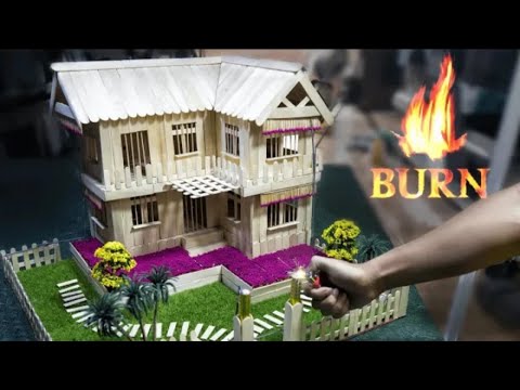 Burning Mini House Model Popsicle Stick | Popsicle Dollhouse Fire | The House Is On Fire | Building