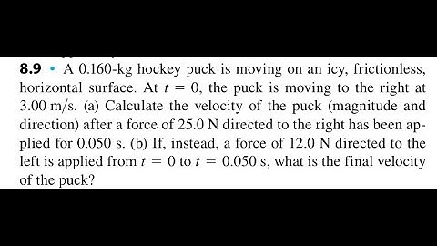 A 0.160-kg hockey puck is moving on an icy, frictionless, horizontal surface. At = 0, the puck is m