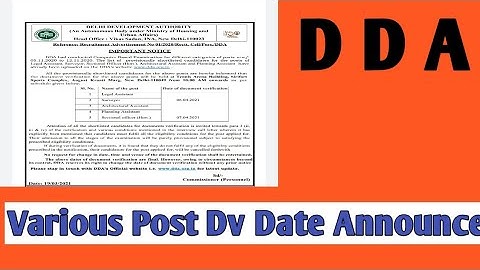 DDA Various Vacancy DV Date 2021 – Document Verification Date Announced