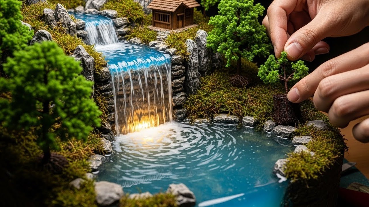 Handcrafted Nature in Miniature — Building a Cinematic Waterfall Diorama With Glowing Resin Water