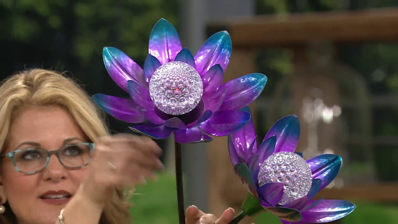 Double Flower Rotating & Color Changing 55" Garden Stake on QVC