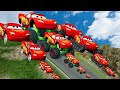 TRANSPORTING PIXAR CARS & FRUITS WITH COLORED & JOHN DEERE vs CLAAS vs TRACTORS - BeamNG.drive