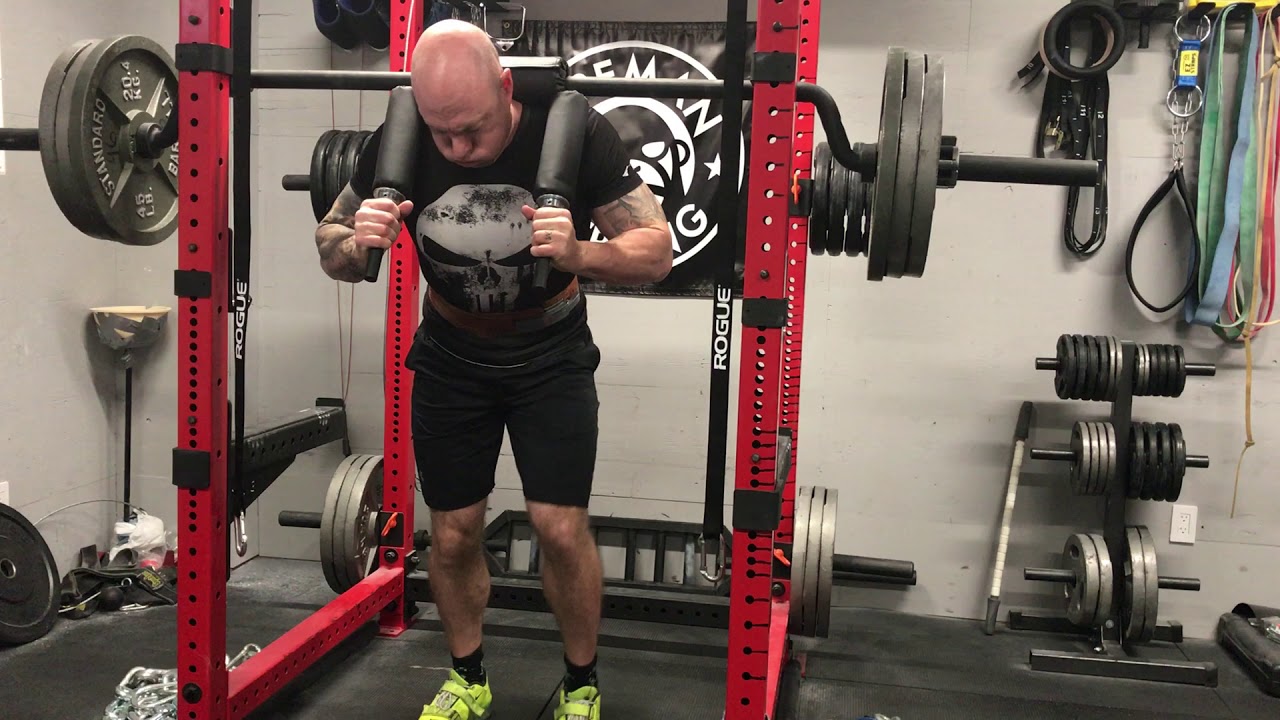Safety bar squat 340 lbs 4 sets of 6 reps raw powerlifting strength