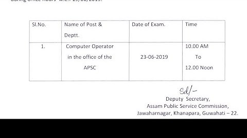 Apsc Computer operator Exam date declared/Admit card link/Download