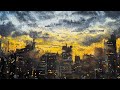 Watercolor sunset cityscape tutorial for beginners  skyline in watercolor