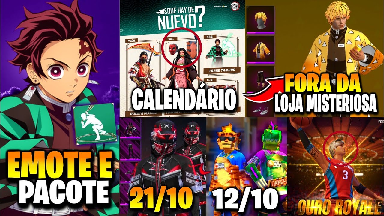 FreeFire - Parceria Demon Slayer por Login! Loja Misteriosa! Passe Grátis,  Angelical Verde Grátis! 