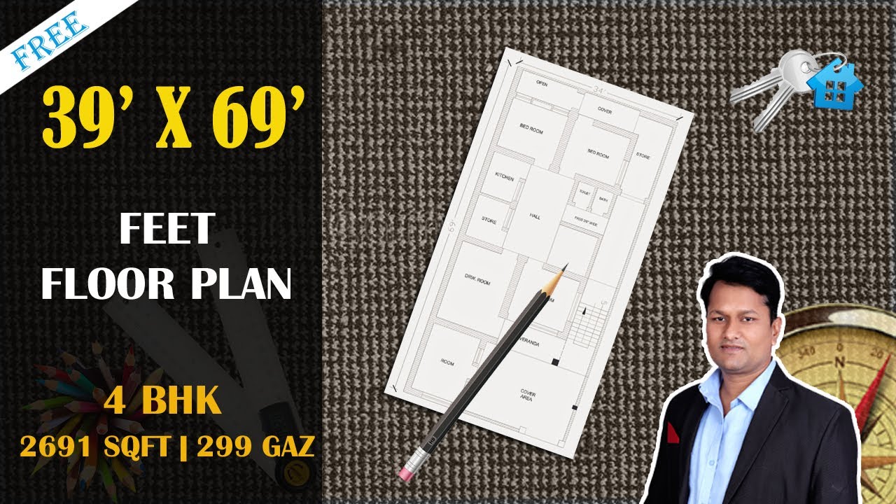 39' X 69' House plan| 2691Sqft | 299 Gaj | 39 By 69 ka House Plan | 4Bhk || 