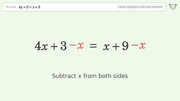 Linear equation with one unknown: Solve 4x+3=x+9 step-by-step solution