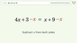 Linear equation with one unknown: Solve 4x+3=x+9 step-by-step solution