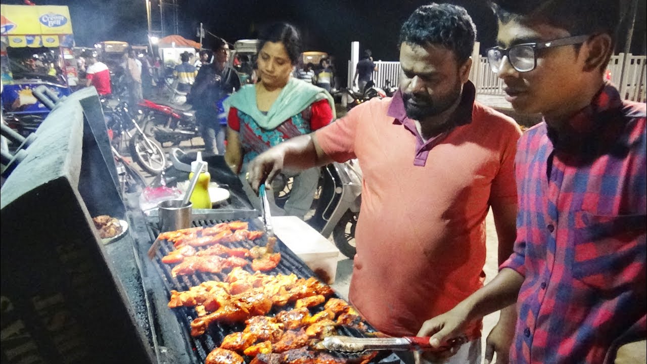 Hyderabad People Enjoying Evening Food | Famous Bullet BBQ Chicken Food | Kukatpally IDL Lake Road | Street Food Catalog