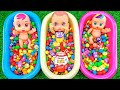 Satisfying Video l Magic Mixing Candy in 3 Bathtubs with MMs & Rainbow Kinetic Sand Cutting ASMR