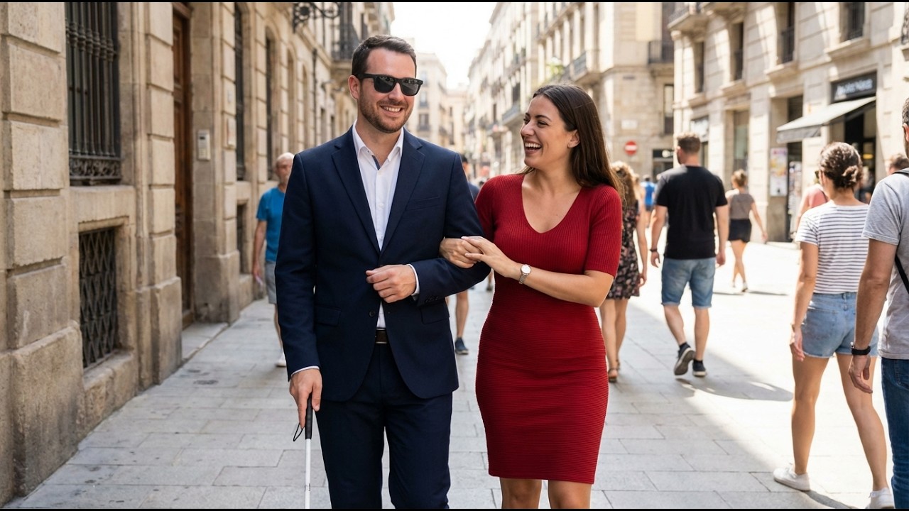 Un hombre ciego caminaba por la calle entonces ella decidió ayudarlo pero terminó enamorándose de él