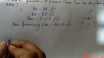A circle is touching the side BC of a triangleABC at point P and touching AB and AC produced at ...