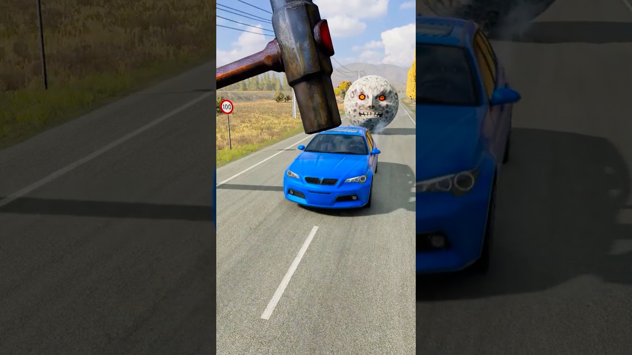 Big & Small Cars vs Giant Hammer - BeamNG.Drive