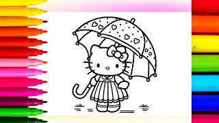 Hello Kitty🐱🐈 holding an Umbrella Drawing,Painting & Coloring For Kids and Toddlers_Child Art