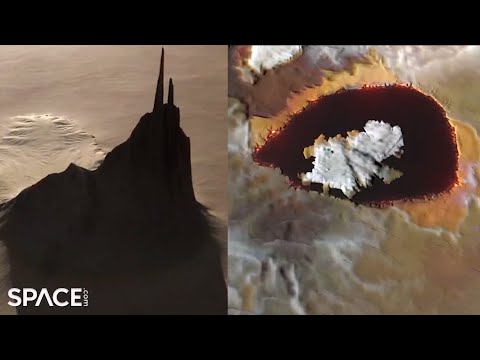 Fly over a mountain and lava lake on Jupiter&#039;s moon Io! Animation from spacecraft data