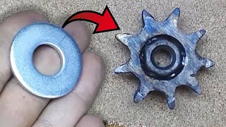 e Bike DIY Sprocket Gear from Steel Flat Washer  9T Çelik Puldan Bisiklet Dişlisi Yapımı