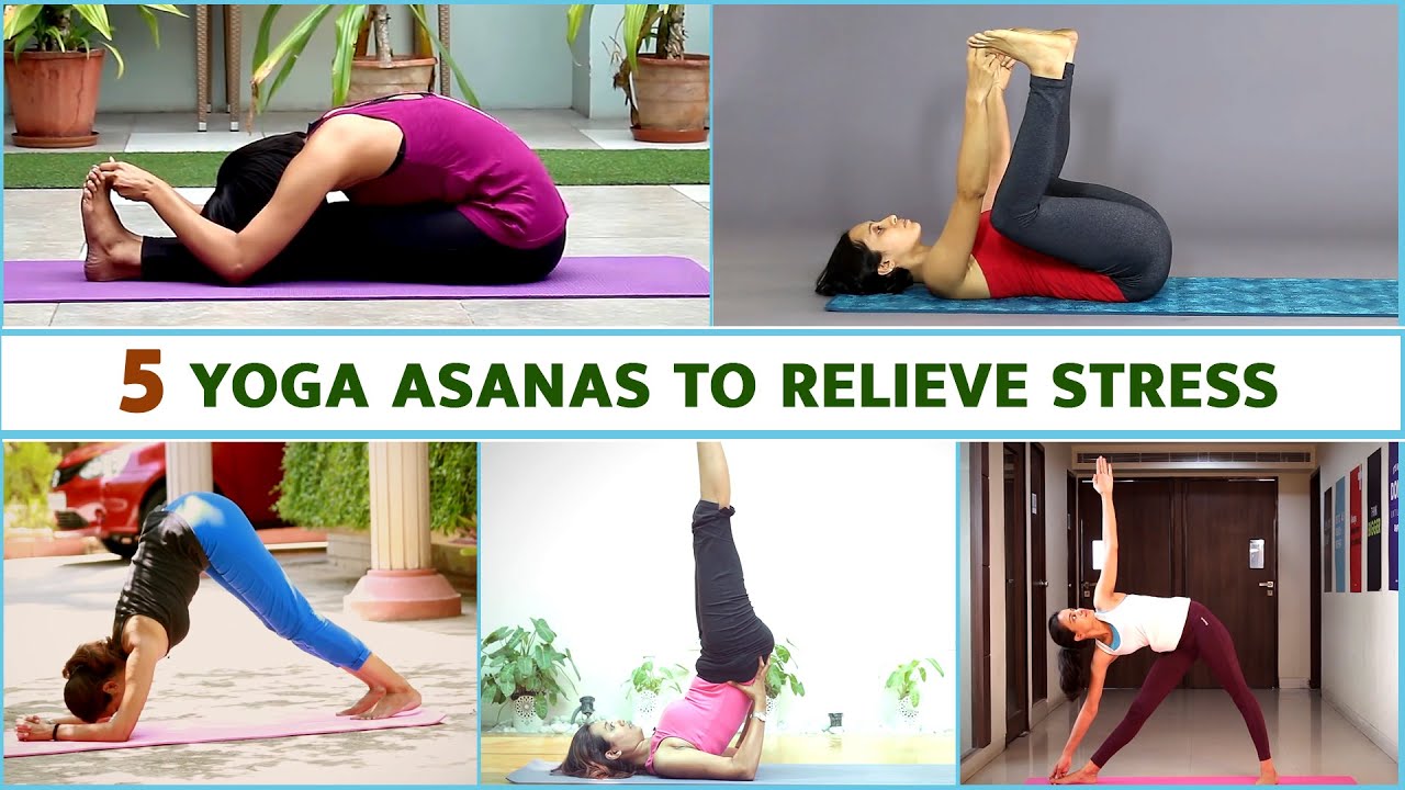 5 Yoga Asanas To Relieve Stress, Yoga For Stress Relieve, Utthita  Trikonasana, Viparita Karani