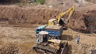 Rehabilitation of canals using many machinesSHANTUI SD16L Bulldozer Pushing Topsoil18