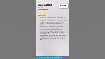 HCL | Data Engineer | Bangalore| Hadoop,Hive, HBase, MapReduce,Spark, Sqoop, Oozie #shorts #ytshorts