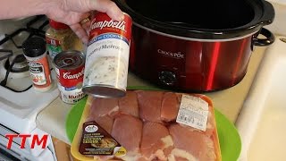 Easy Chicken CrockPot Slow Cooker Recipe~Chicken Thighs in Cream of Mushroom Soup