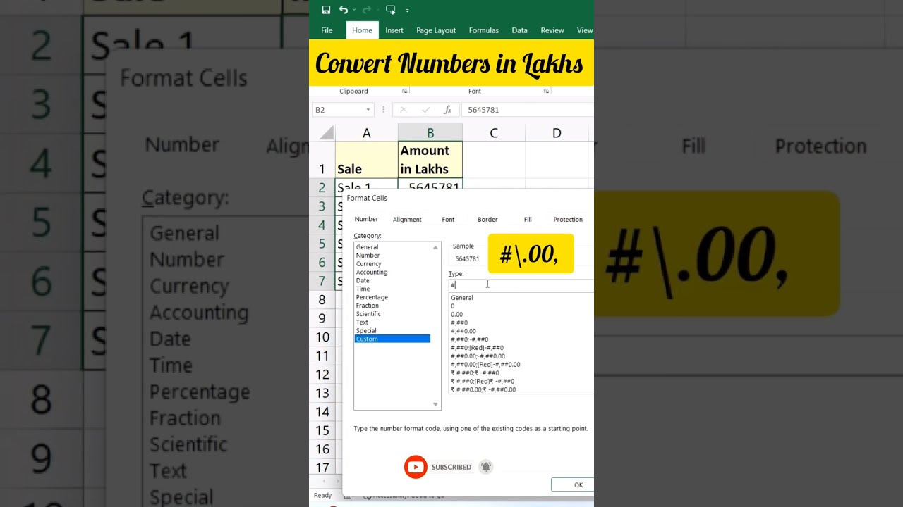 Display Numbers To Lakhs In Excel Tips Shorts
