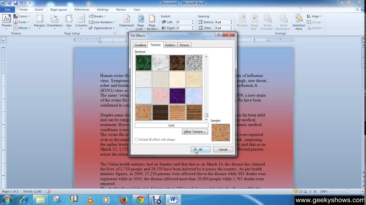 Microsoft Office Word 2010 Add Background Color, Gradient, Texture,  Pattern, Picture - YouTube