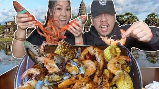 Spicy Garlic Butter Cajun Shrimp Mukbang! 🧈🦐🦞