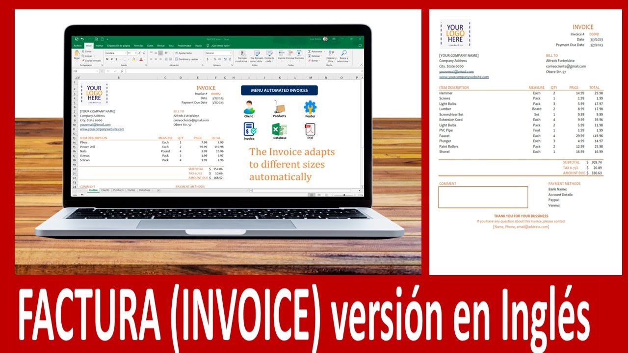 FACTURA en Inglés AUTOMATED INVOICE Con Macros en Excel para