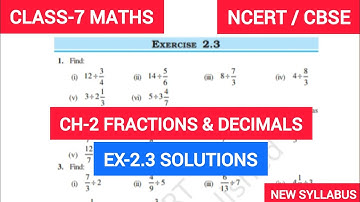 Class 7  Exercise-2.3 Solution | Class 7 Maths Chapter- 2 Fractions And Decimals |  NCERT CBSE