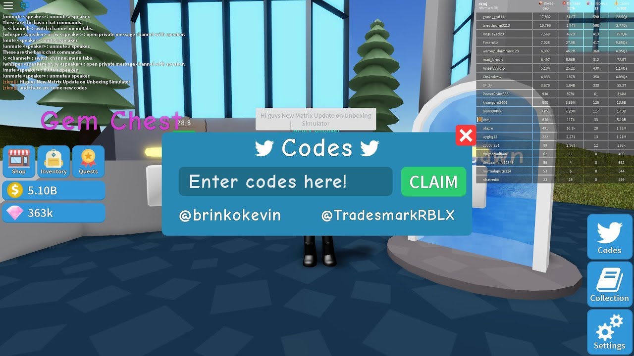 Roblox CODES MATRIX Unboxing Simulator YouTube