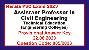 Assistant Professor in Civil Engineering Technical Education Provisional Answer Key 22-06-2023