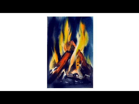 Экспресс-урок по акварельной живописи «Ночной костер» | Как нарисовать огонь поэтапно