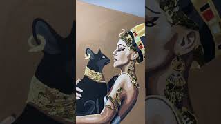 Египетская царица с черным котом. Картина по номерам с поталью.